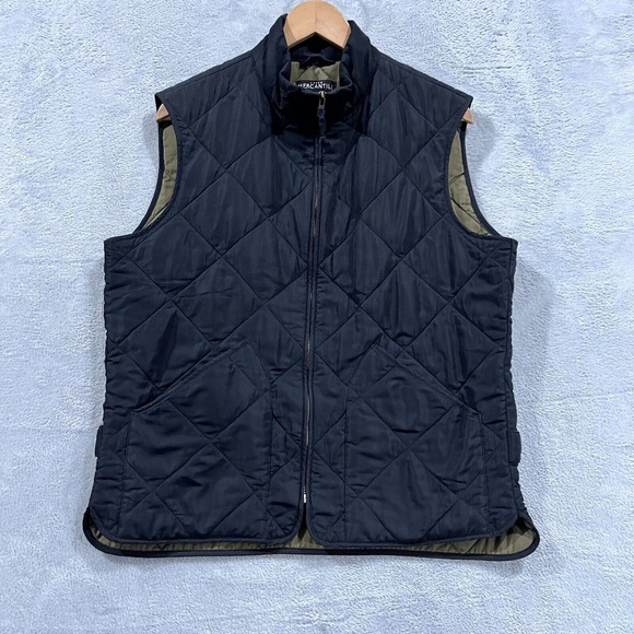 J. Crew Walker Vest Men's Medium Black‎ Quilted Full Zip Mercantile